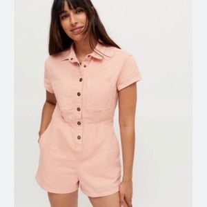 Urban Outfitters Joey Short Sleeve Coverall Romper in salmon size S